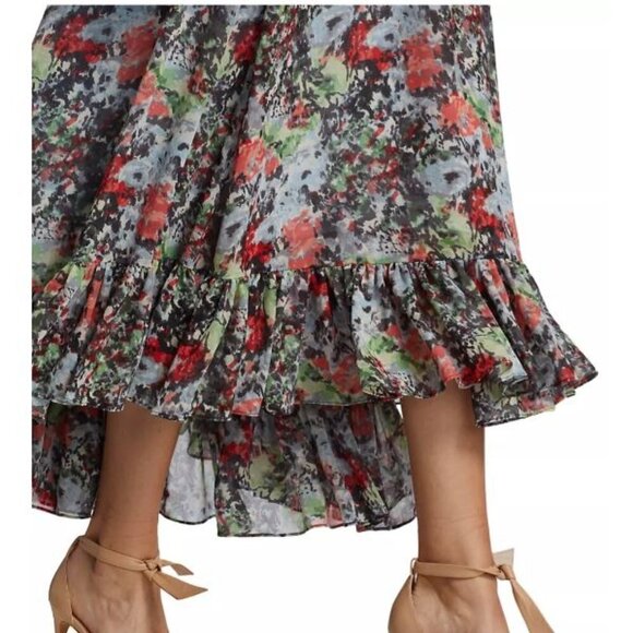 Cinq à Sept NWT Leigh Floral Print Ruffle Maxi Dress Size 4 Smocked Slit Sleeve - Picture 5 of 14